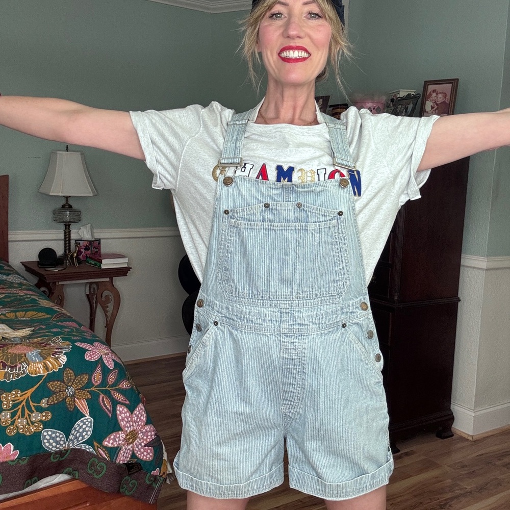 1980s/90s Vintage BILL BLASS light blue Denim Overalls Shorts size L